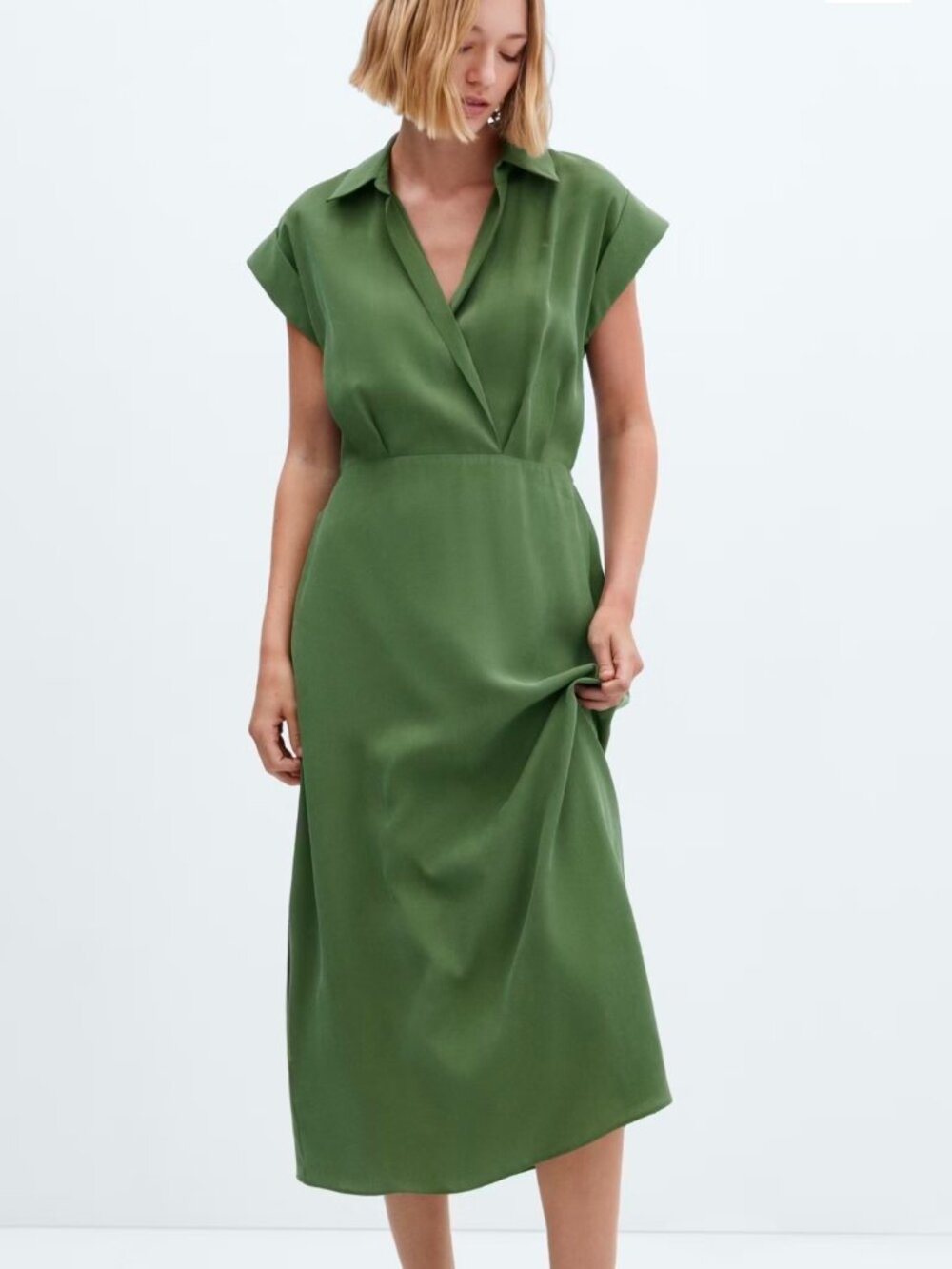 Olive green short sleeve midi shirt dress Sz XS